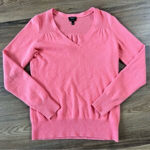 Talbots Pure Cashmere Long Sleeve Pullover Sweater V-neck Luxury Coral Pink Smal